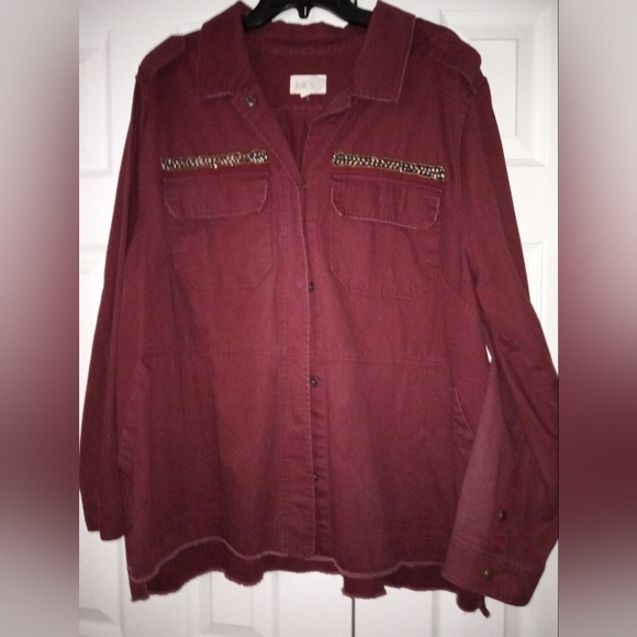 Maroon 3X cotton jacket snaps pockets beaded lightweight - Picture 2 of 2